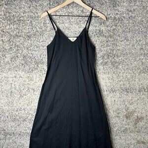 The Great Dress Womens 0 Black Cotton V Neck Slip Midi Spaghetti Strap Casual
